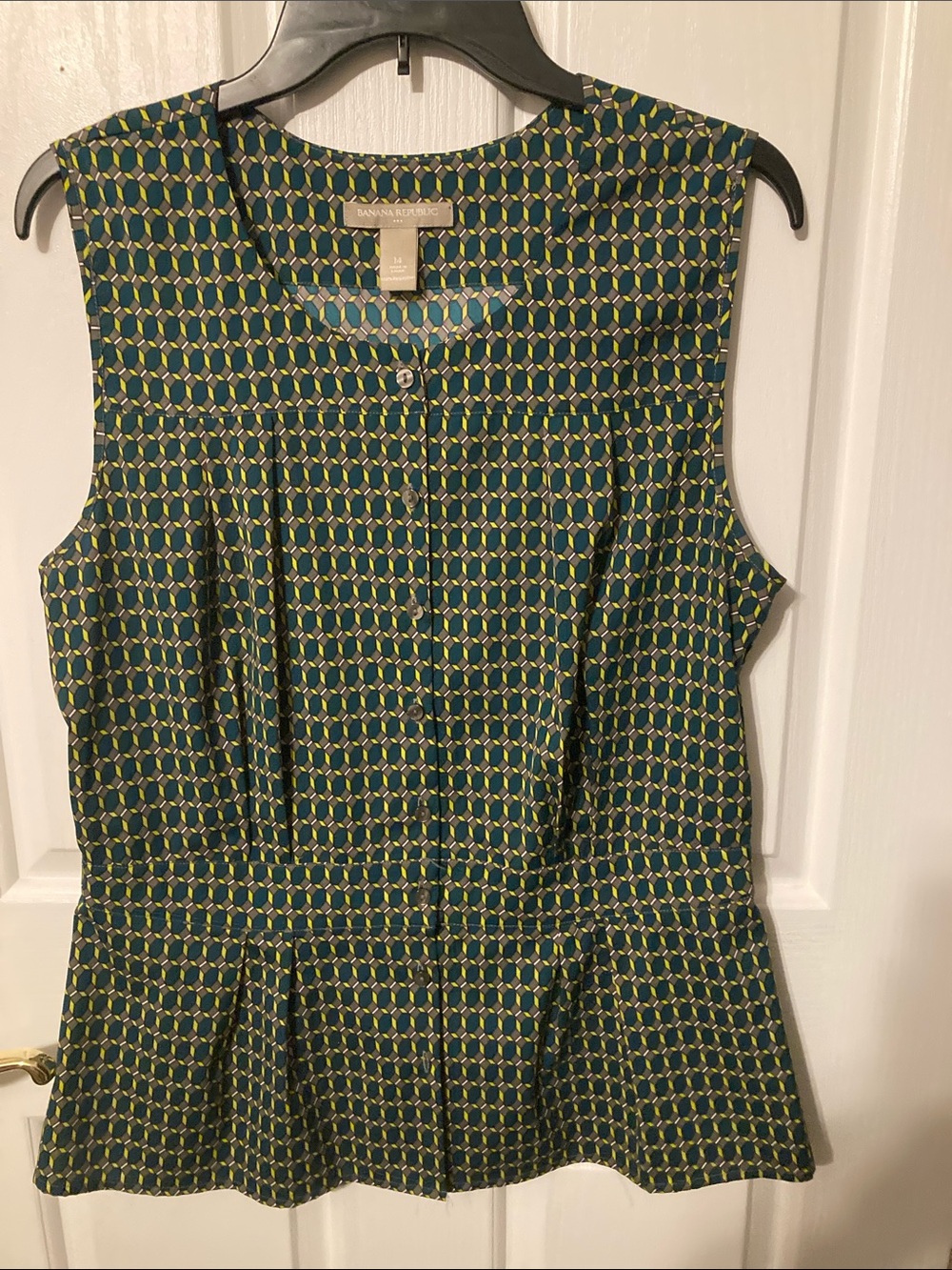 Banana Republic Navy and Lime Geometric Sleeveless Peplum Top